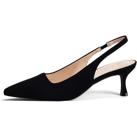 🆕Women Black Trendy Closed Toe Sling Back Kitten Heels Low Dressy Pumps